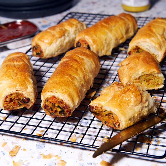 Sweet potato and haloumi veggie sausage rolls