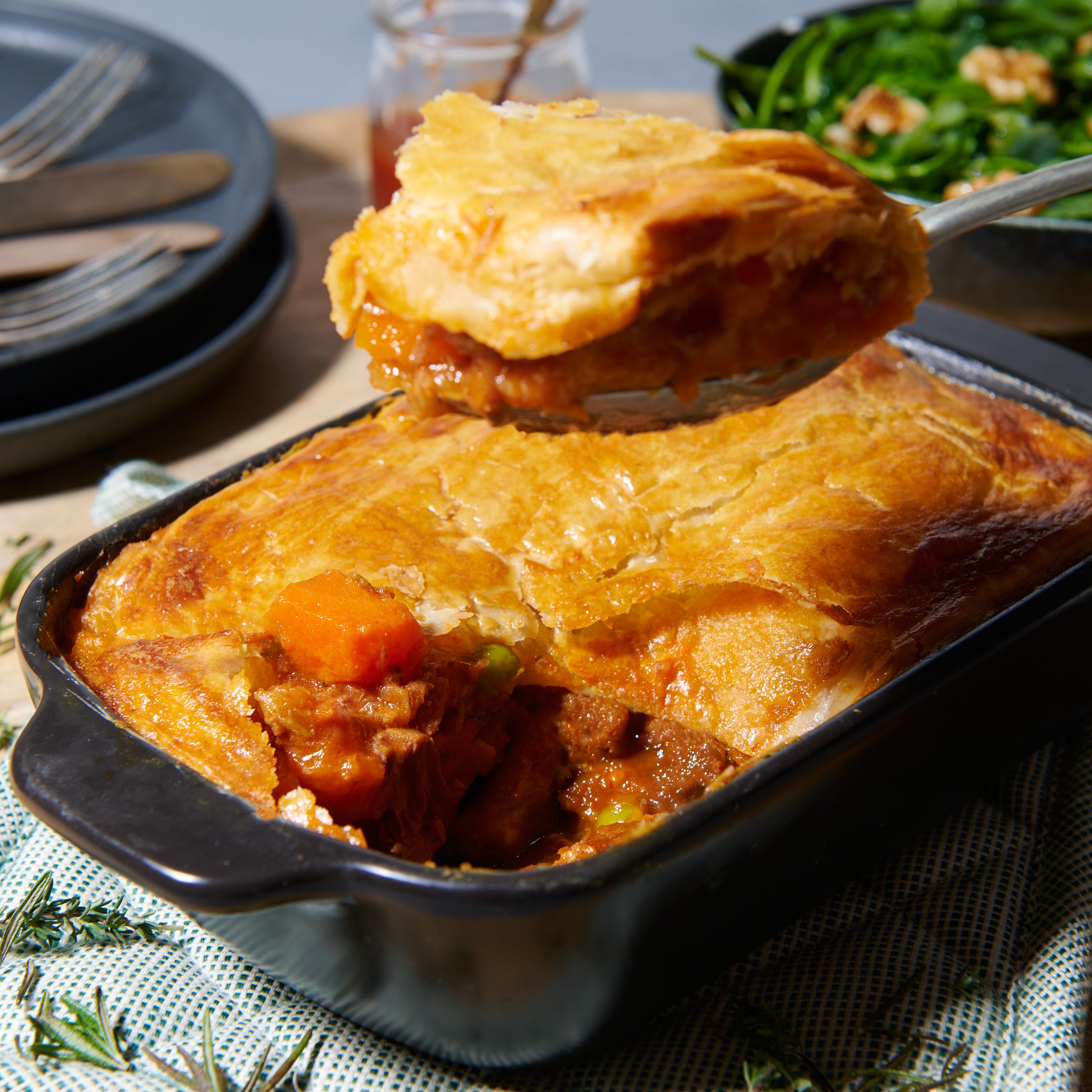 Slow-cooked beef and vegetable pie
