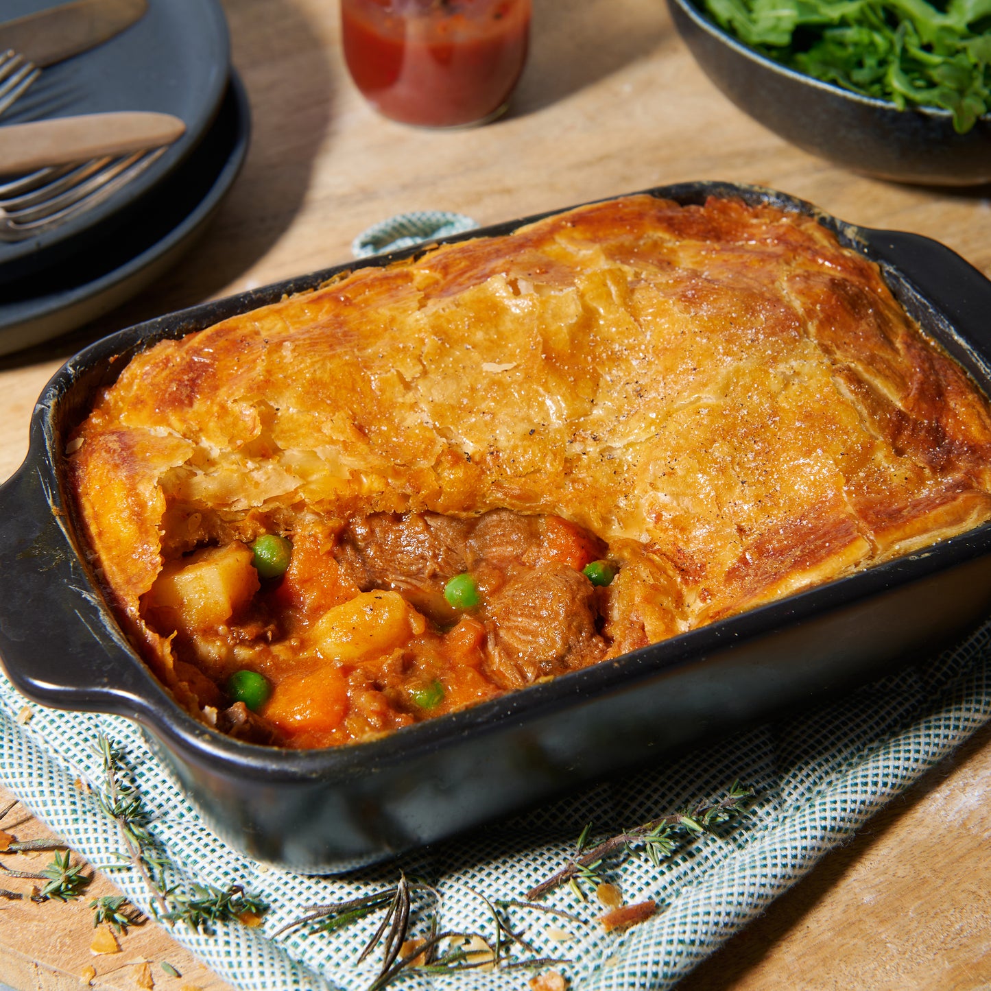 Slow-cooked beef and vegetable pie