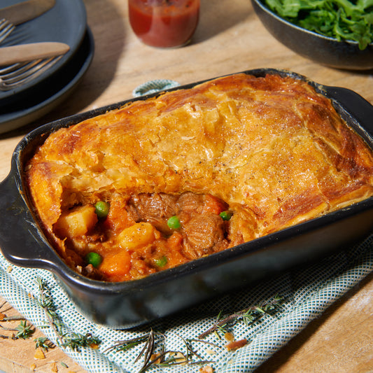 Slow-cooked beef and vegetable pie