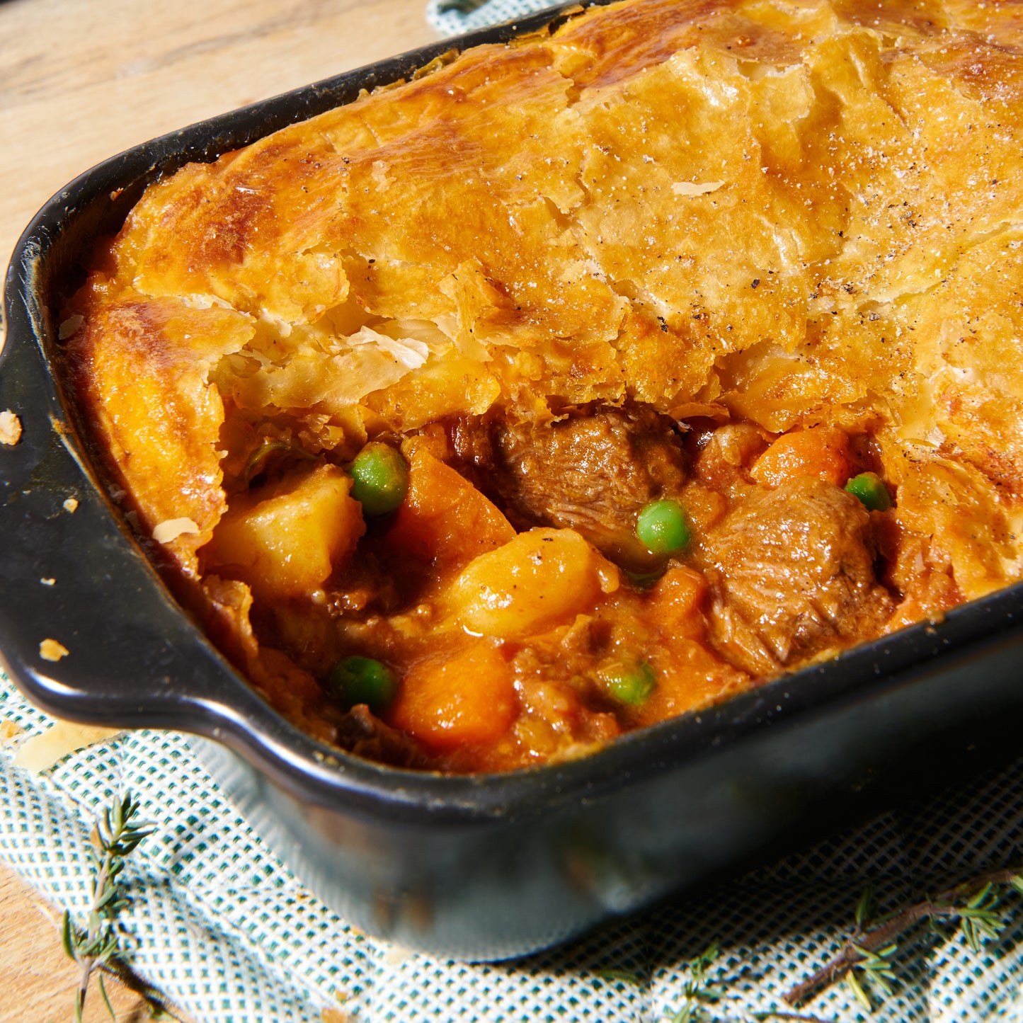 Slow-cooked beef and vegetable pie