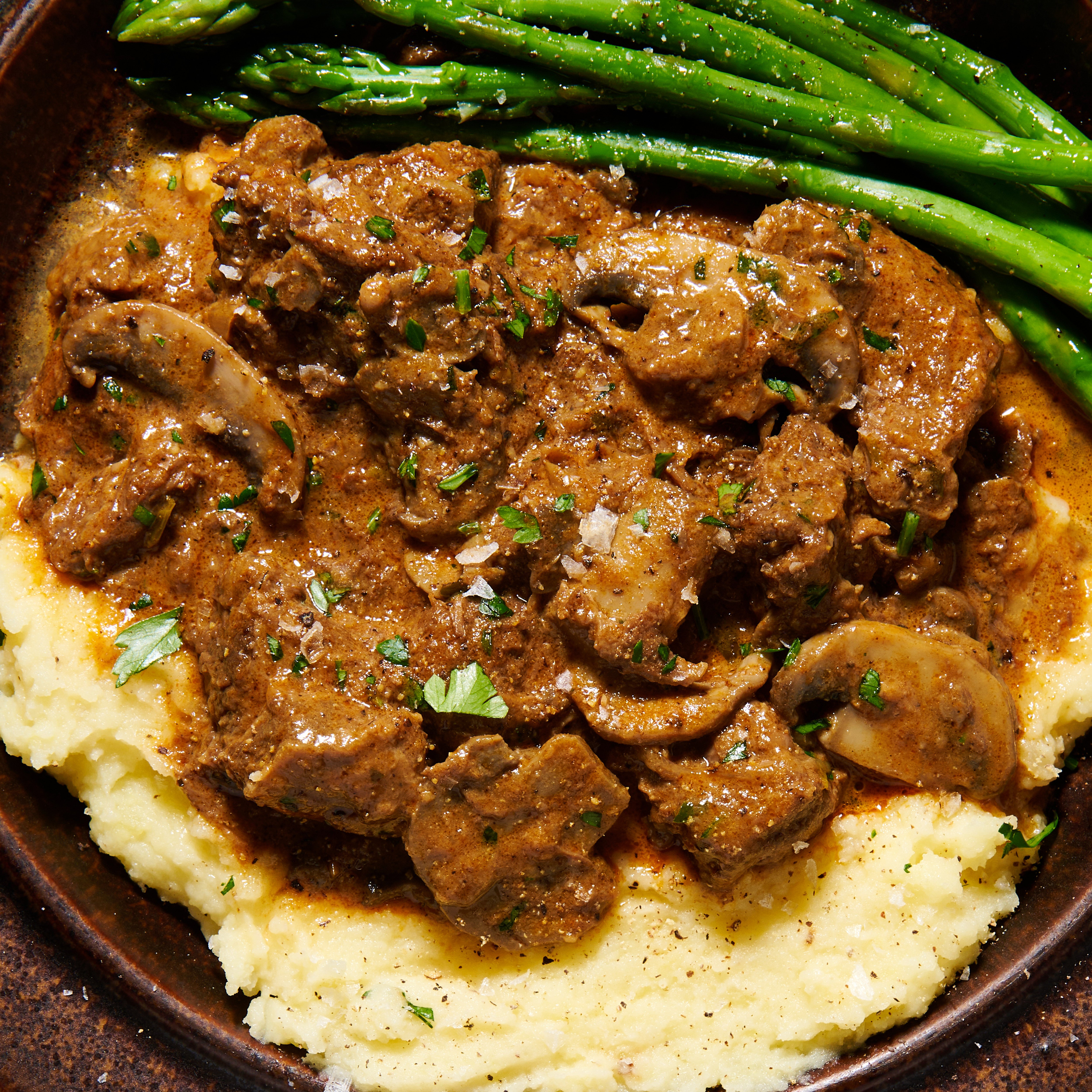 Slow-cooked beef stroganoff