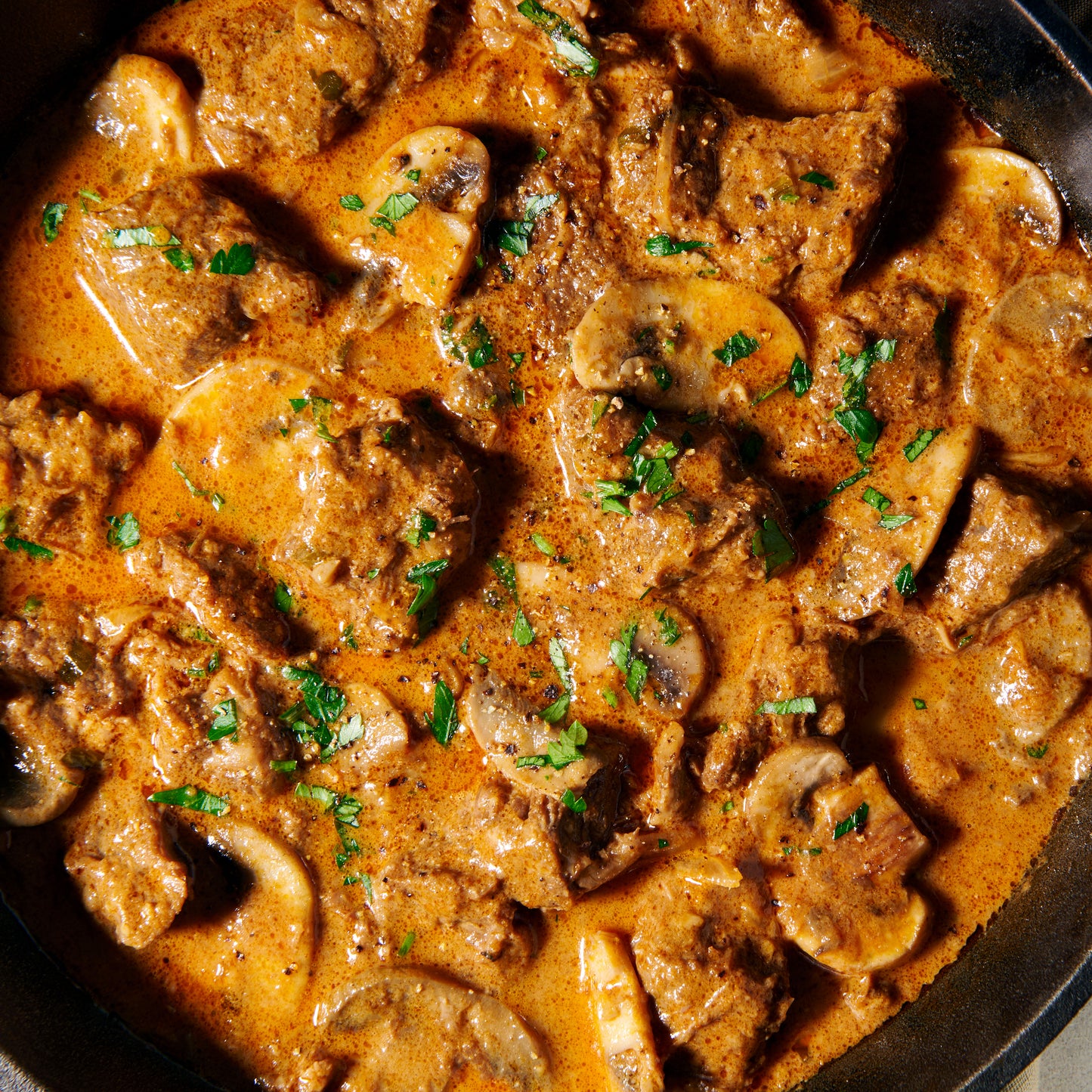 Slow-cooked beef stroganoff