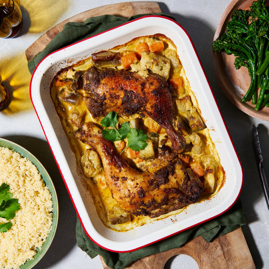 Spiced chicken traybake with coconut and lime