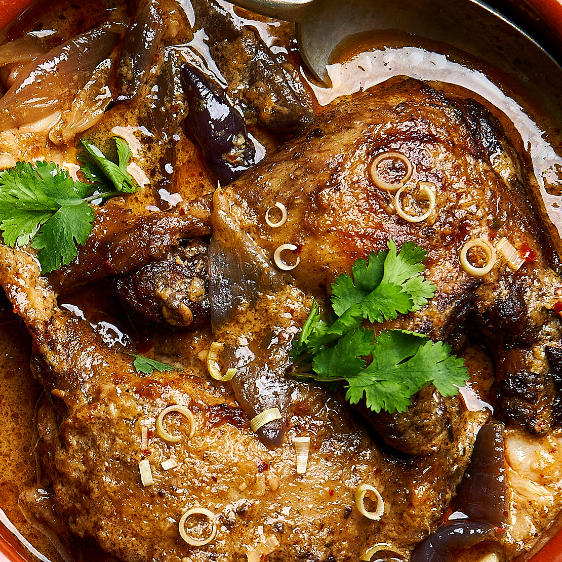 Close up Thai red curry of roast duck marylands