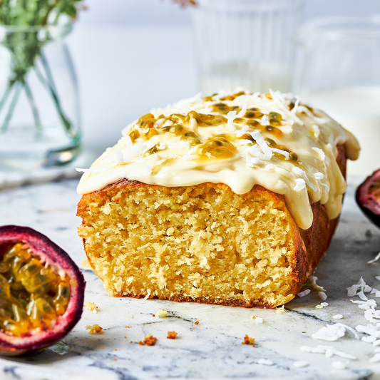 Passionfruit and coconut cake with lime and cream cheese icing