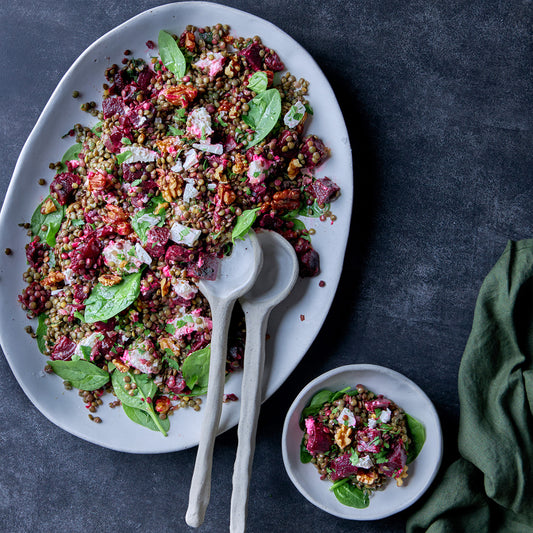 Puy lentil salad with beetroot, walnuts and goat's cheese